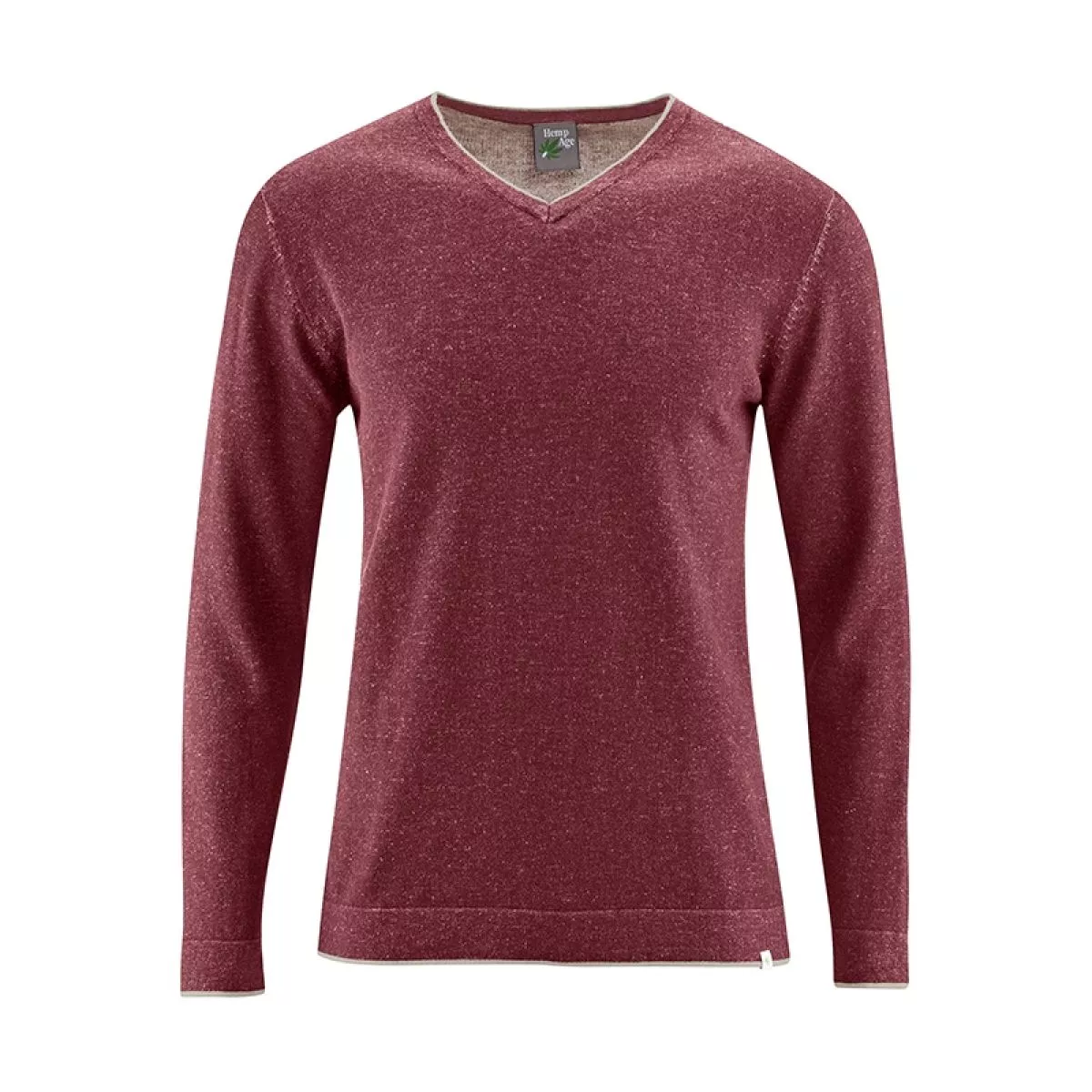 Pull homme col V coton bio chanvre marron rouge chestnue