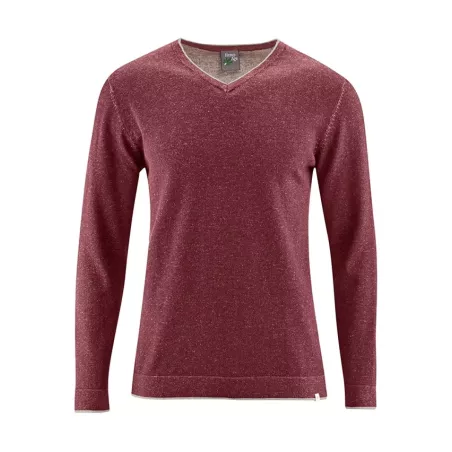 Pull homme col V coton bio chanvre marron rouge chestnue