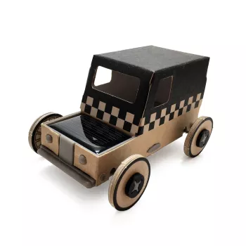 Voiture taxi en carton à l'énergie solaire