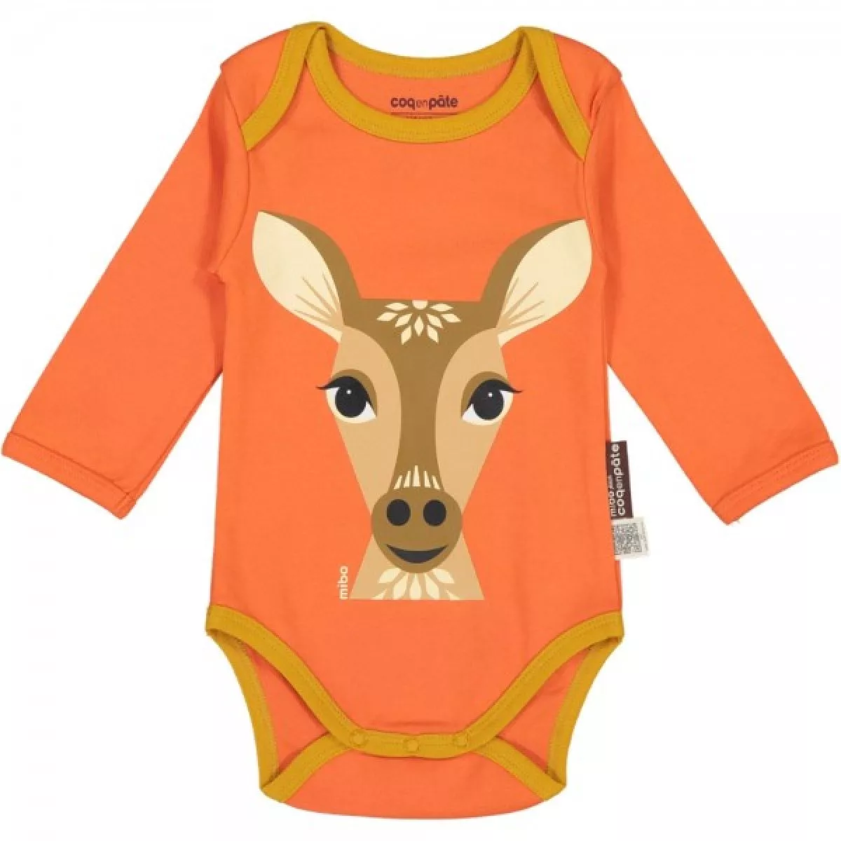 Body manches longues et bavoir coton bio biche rouge corail