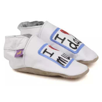 Chaussons cuir souple blanc I love