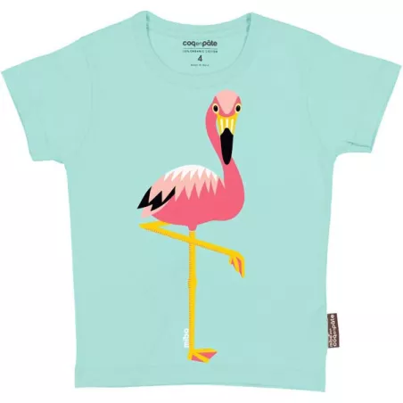 T-shirt coton bio coq en Pâte flamant rose