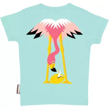 T-shirt coton bio bleu flamant rose