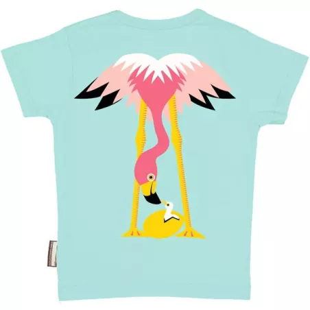 T-shirt coton bio bleu flamant rose