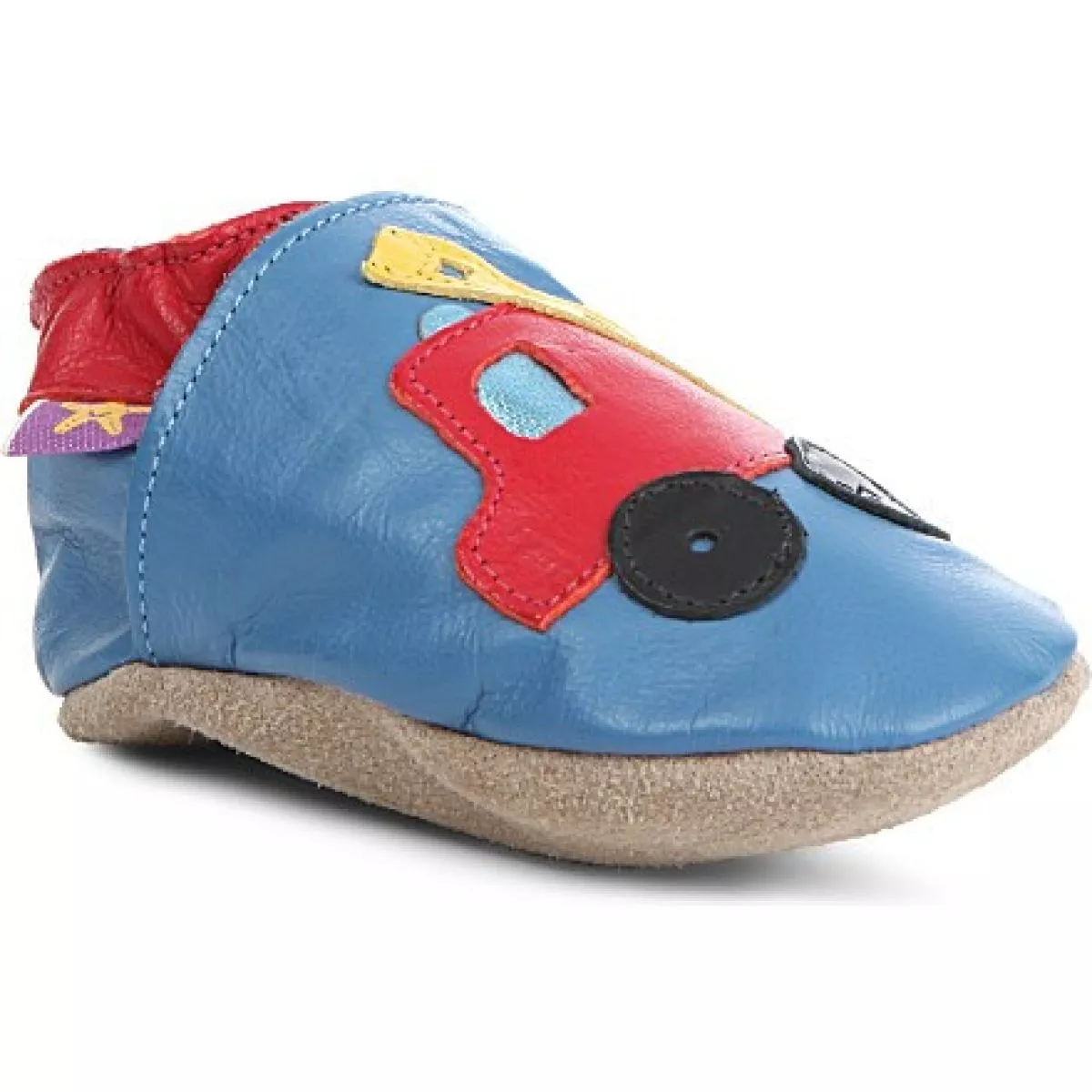 Chaussons cuir souple bleu Pompier