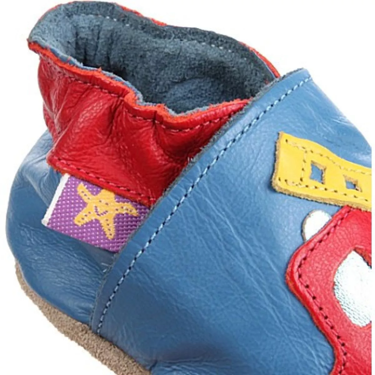 Chaussons cuir souple bleu Pompier