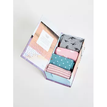 Coffret 4 paires chaussettes femme thème oiseaux 