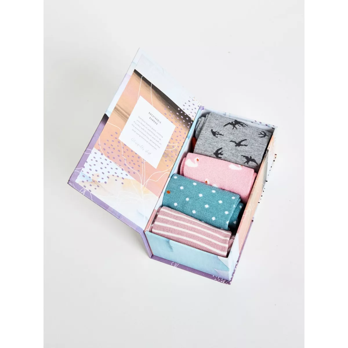 Coffret 4 paires chaussettes femme thème oiseaux 