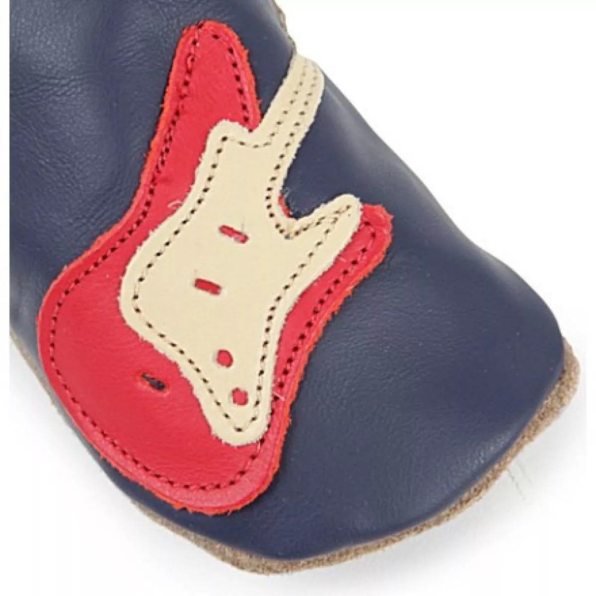 Chaussons cuir souple marine Guitare rouge