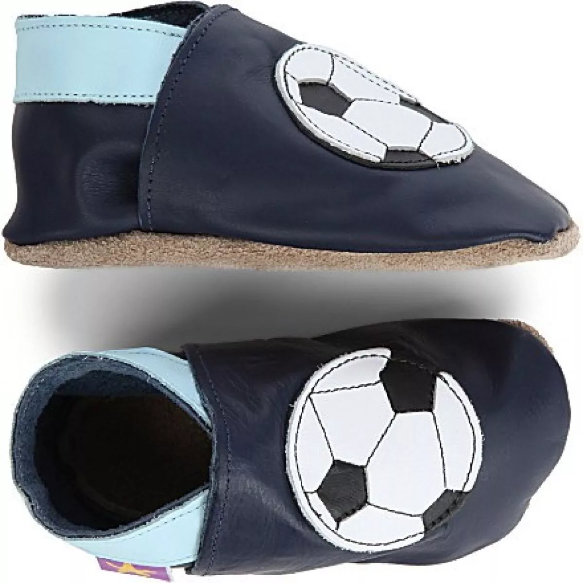 Chaussons cuir souple bleu marine Ballon de Football