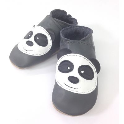 Chaussons enfant cuir souple gris anthracite panda