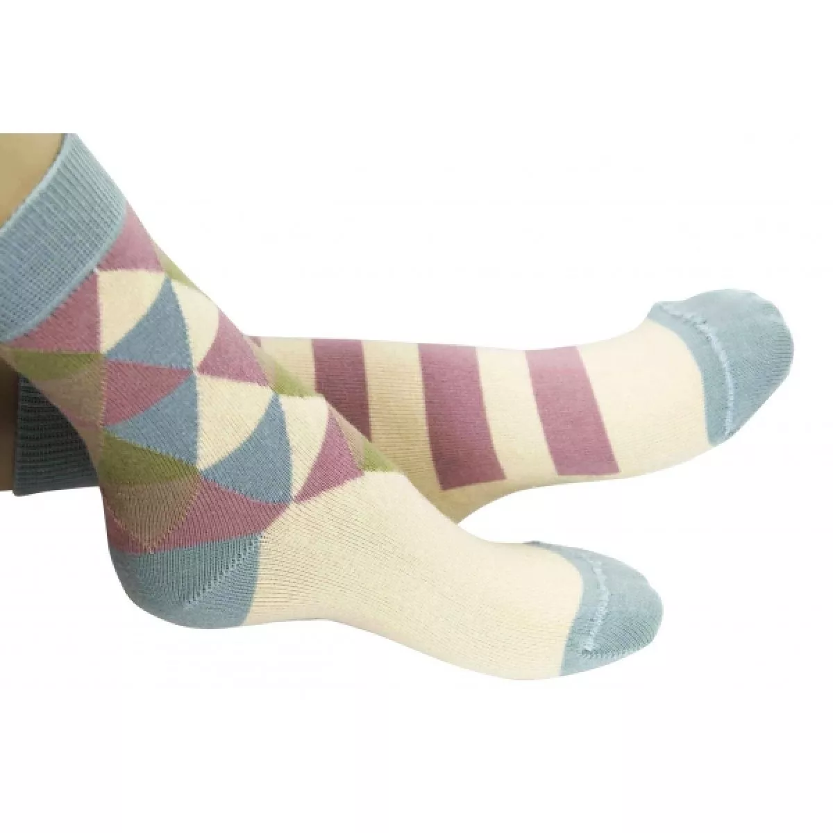 Chaussettes bébé triangles et rayures crême