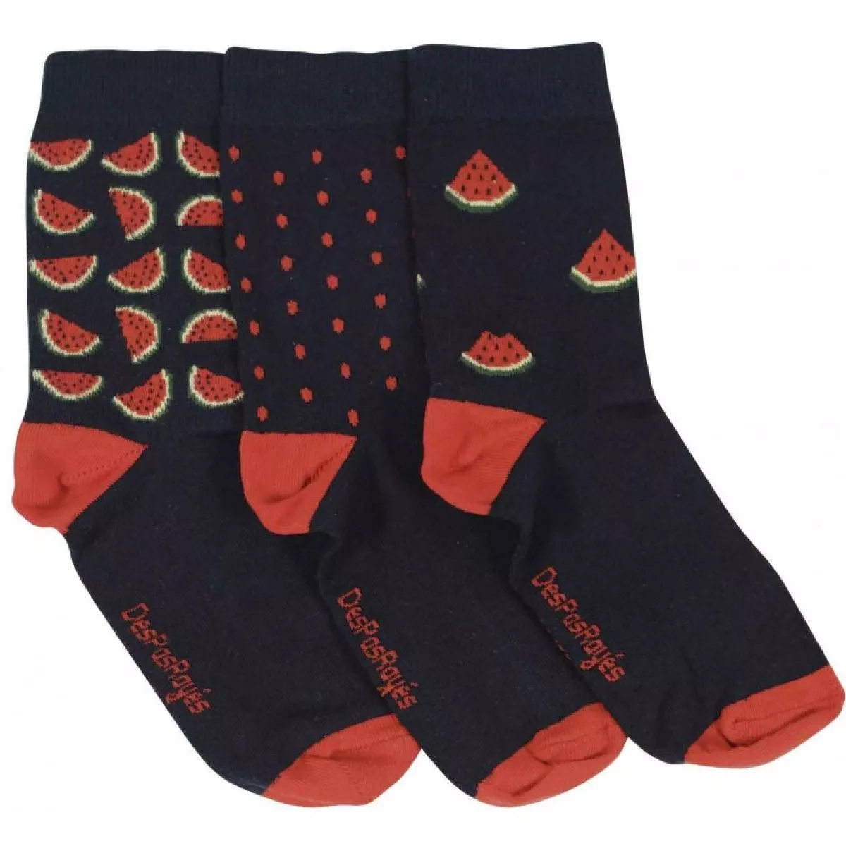 Lot de 3 chaussettes dépareillées noir pastèques