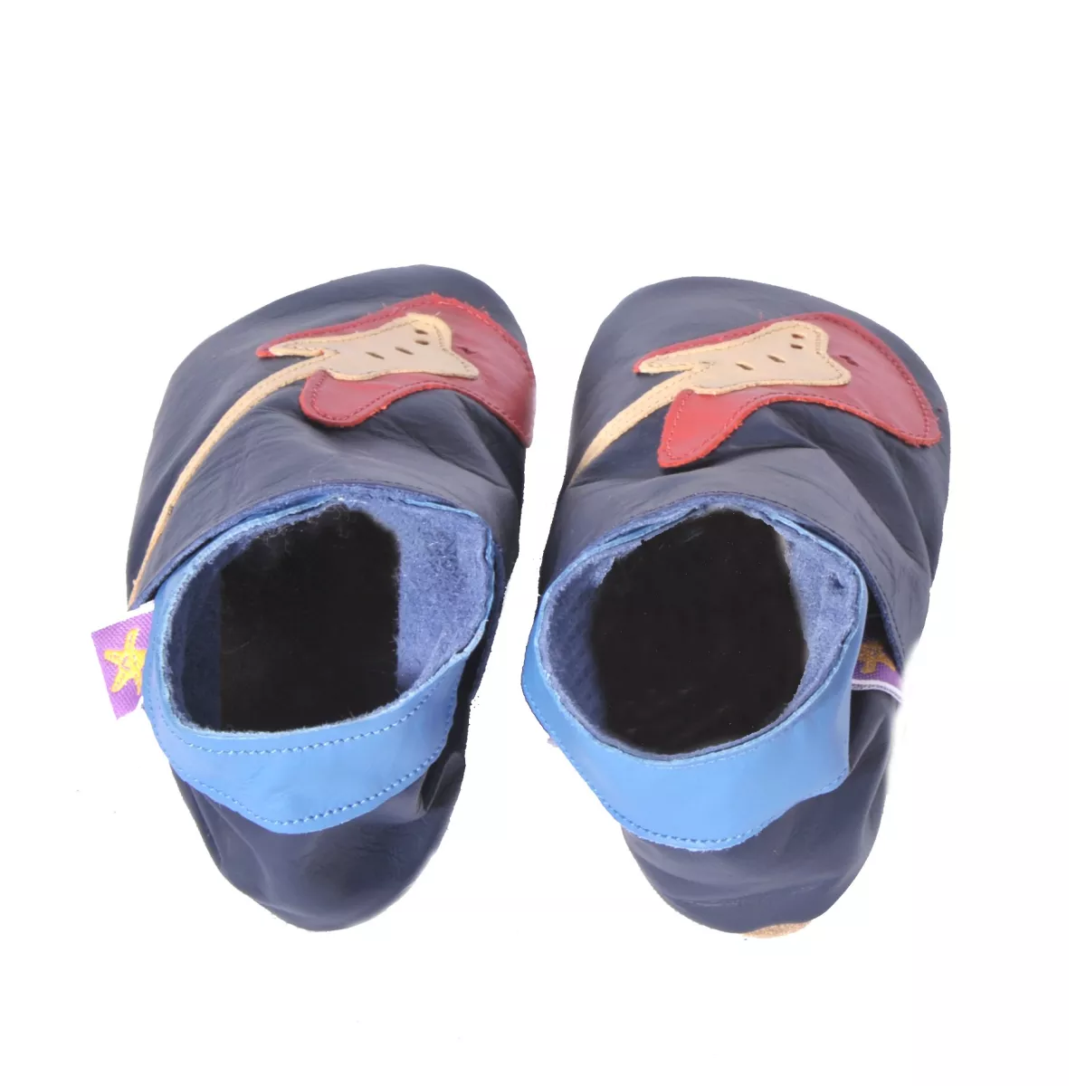 Chaussons cuir souple marine Guitare rouge