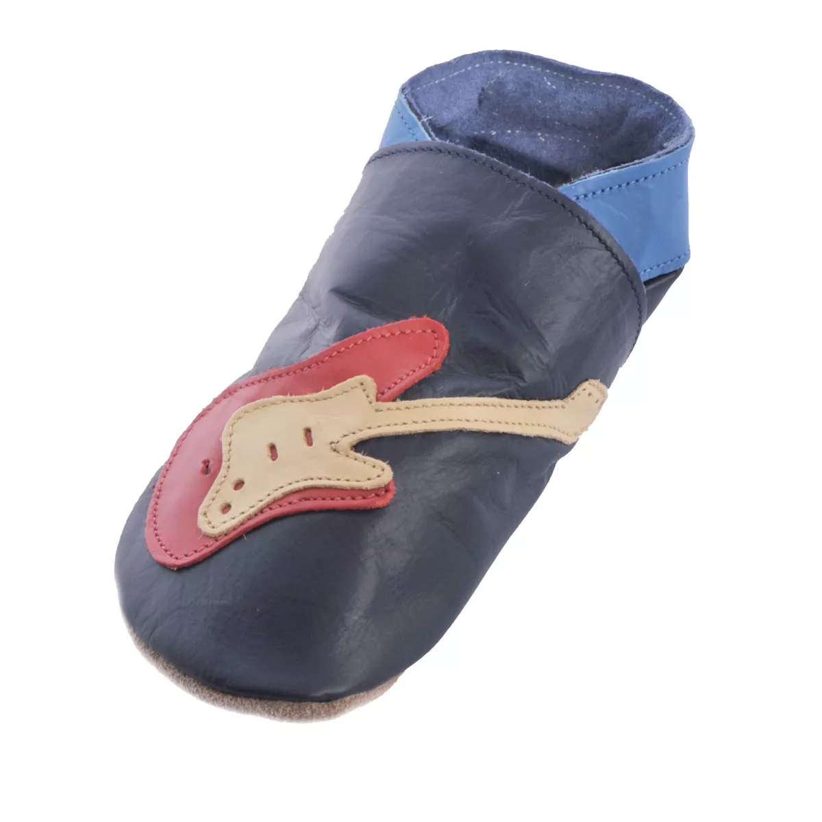 Chaussons cuir souple marine Guitare rouge
