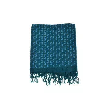 Chèche foulard bleu vert imprime ethnic original turquoise