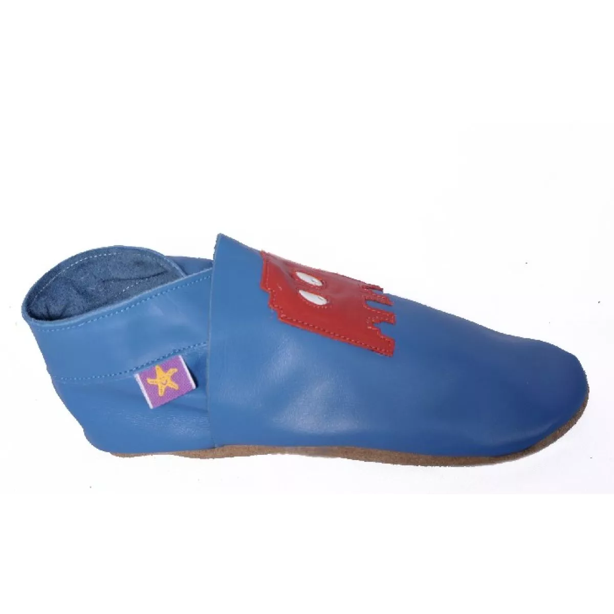 Chaussons cuir souple bleu Pacman