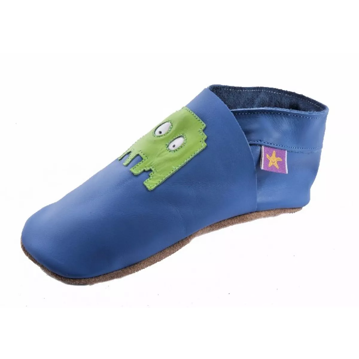 Chaussons cuir souple bleu Pacman