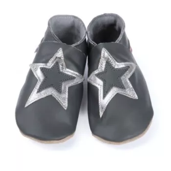 Chaussons cuir souple grande étoile argentée 