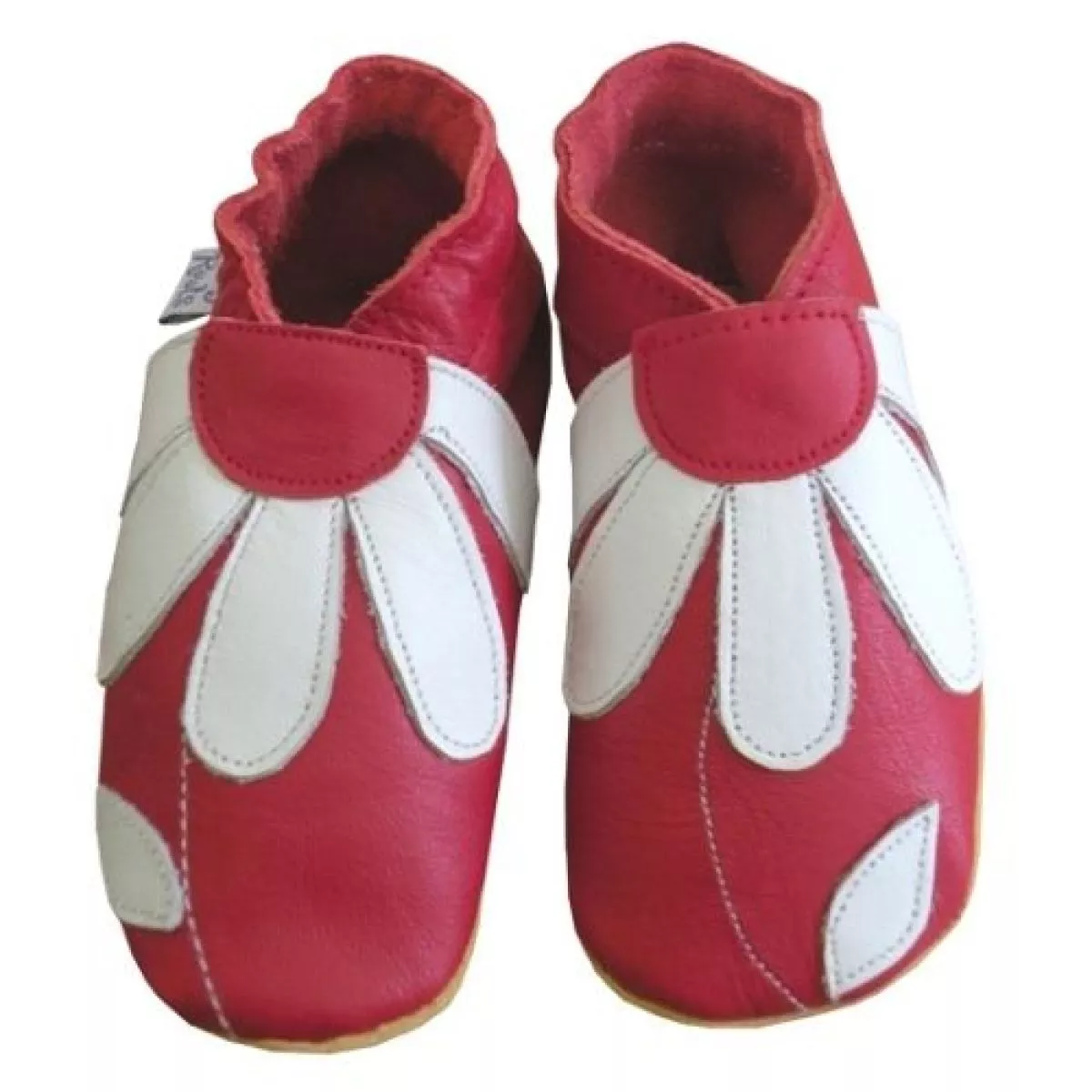 Chaussons cuir souple daisy roots fleurs rouge 