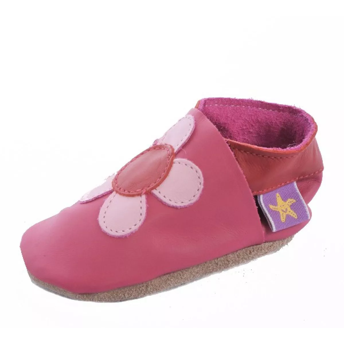 Chaussons cuir souple fushia Fleurs Poppy
