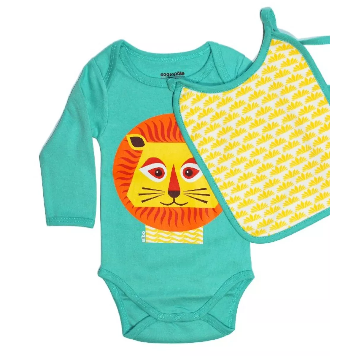 Body et bavoir coton bio bleu Lion