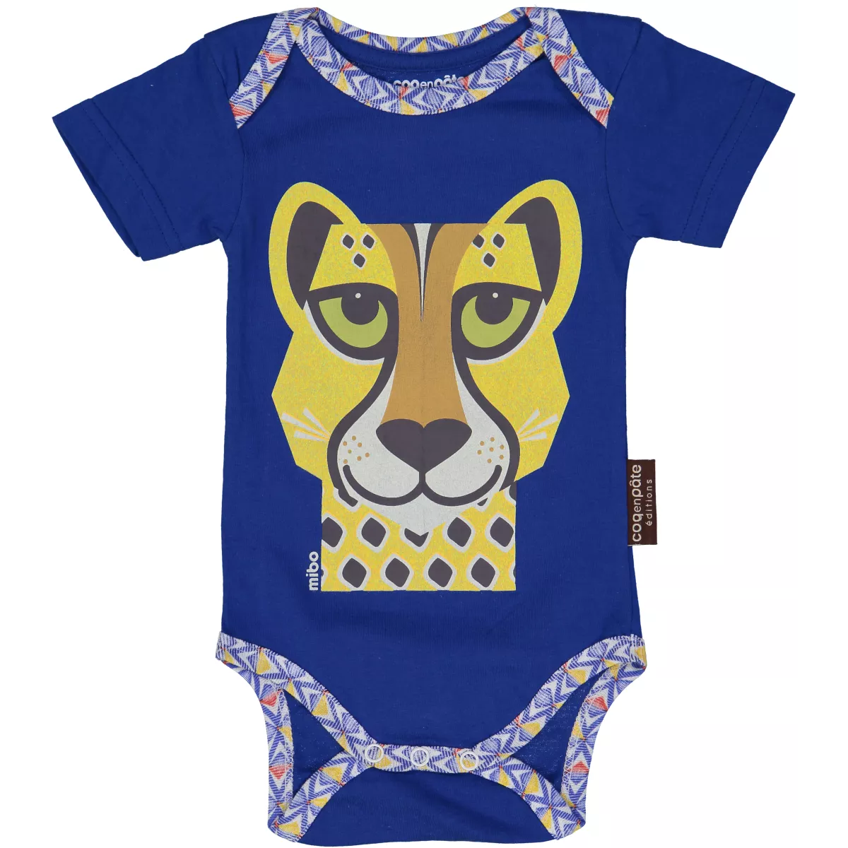 Bodies manches courtes pour bébé coton bio bleu imprimé animal Guépard Bodies manches courtes pour bébé coton bio bleu imprimé animal Guépard