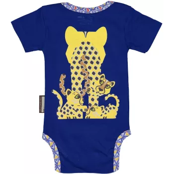 Bodies manches courtes pour bébé coton bio bleu recto verso animal Guépard