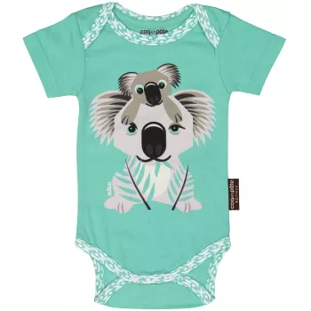 Bodies manches courtes pour bébé coton bio vert d'eau imprimé animal koala
