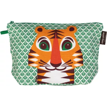 Trousse de toilette verte en coton bio tigre 
