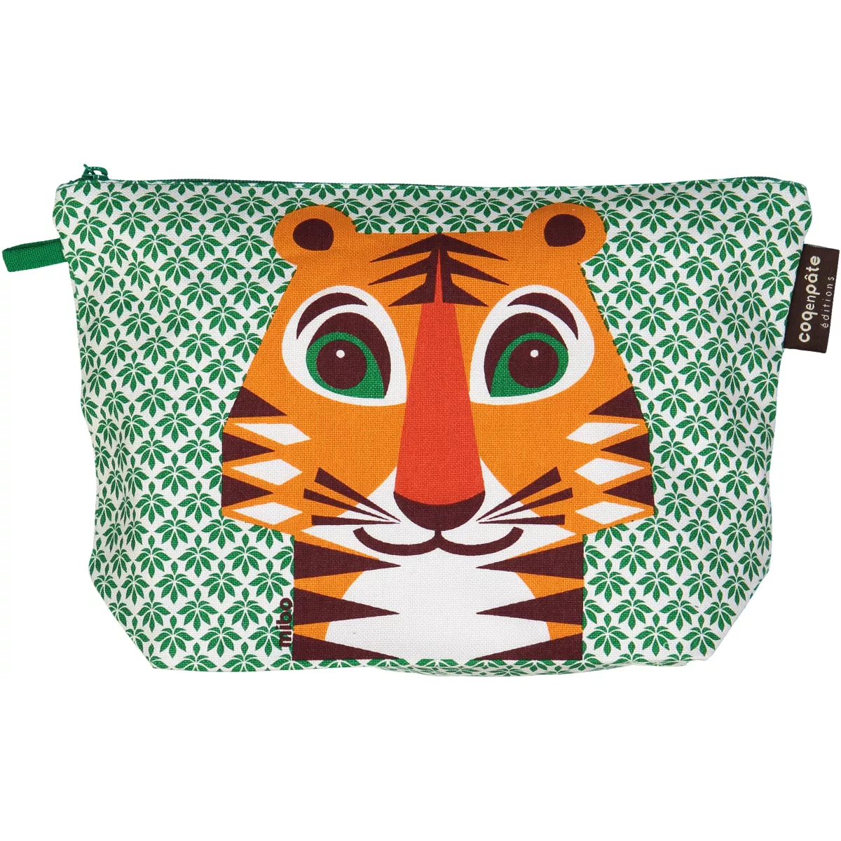 Trousse de toilette verte en coton bio tigre Trousse de toilette verte en coton bio tigre