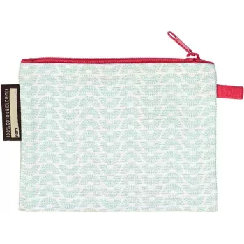 Porte monnaie vert coton bio motif flamant rose