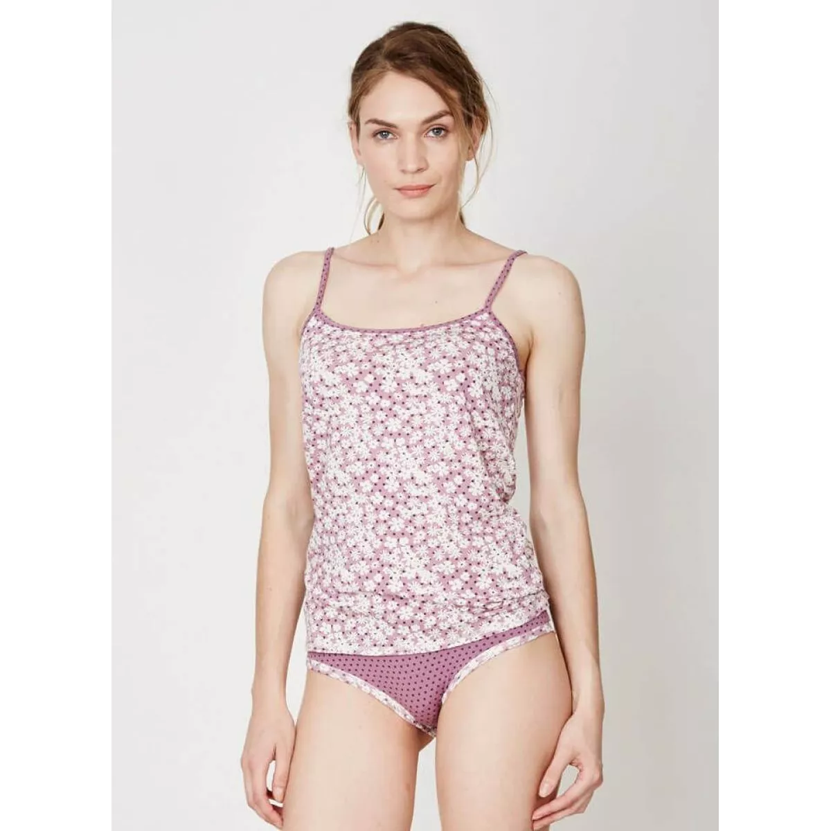 Débardeur femme rose en bambou imprimé fleurs 