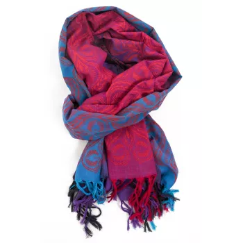 Cheche foulard style ethnic rose, turquoise et fushia
