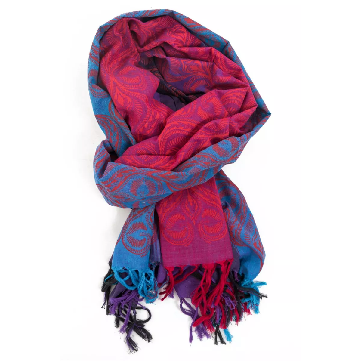 Cheche foulard style ethnic rose, turquoise et fushia