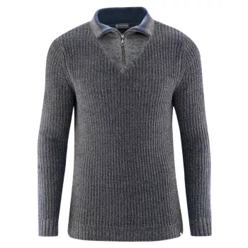 Pull col camionneur homme bleu gris