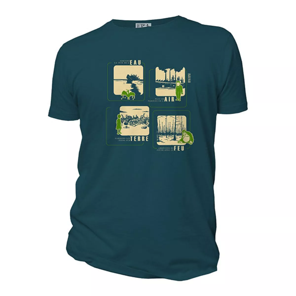 Tee shirt bleu bio et équitable 4 éléments Tee shirt bleu bio et équitable 4 éléments