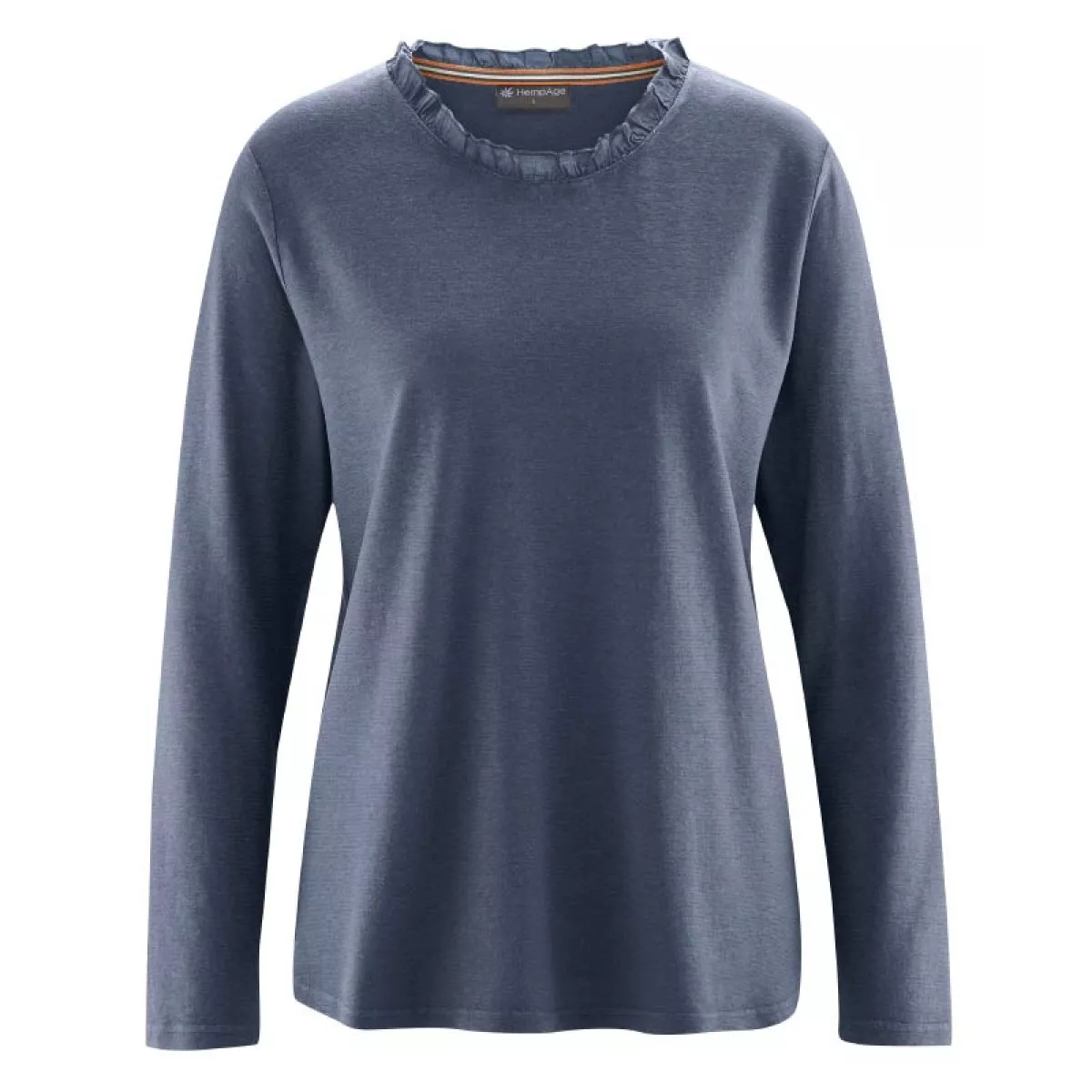 Tee shirt encolure ronde col dentelle chanvre coton bio bleu gris