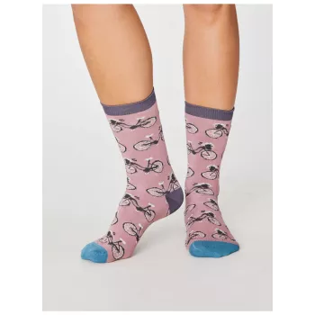 Chaussettes femme bambou vélos rose 