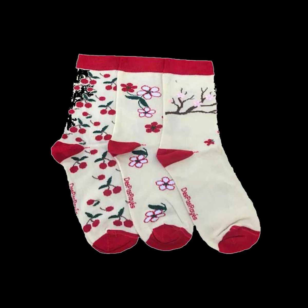 Chaussettes femme blanches Cerises rouges t fleurs