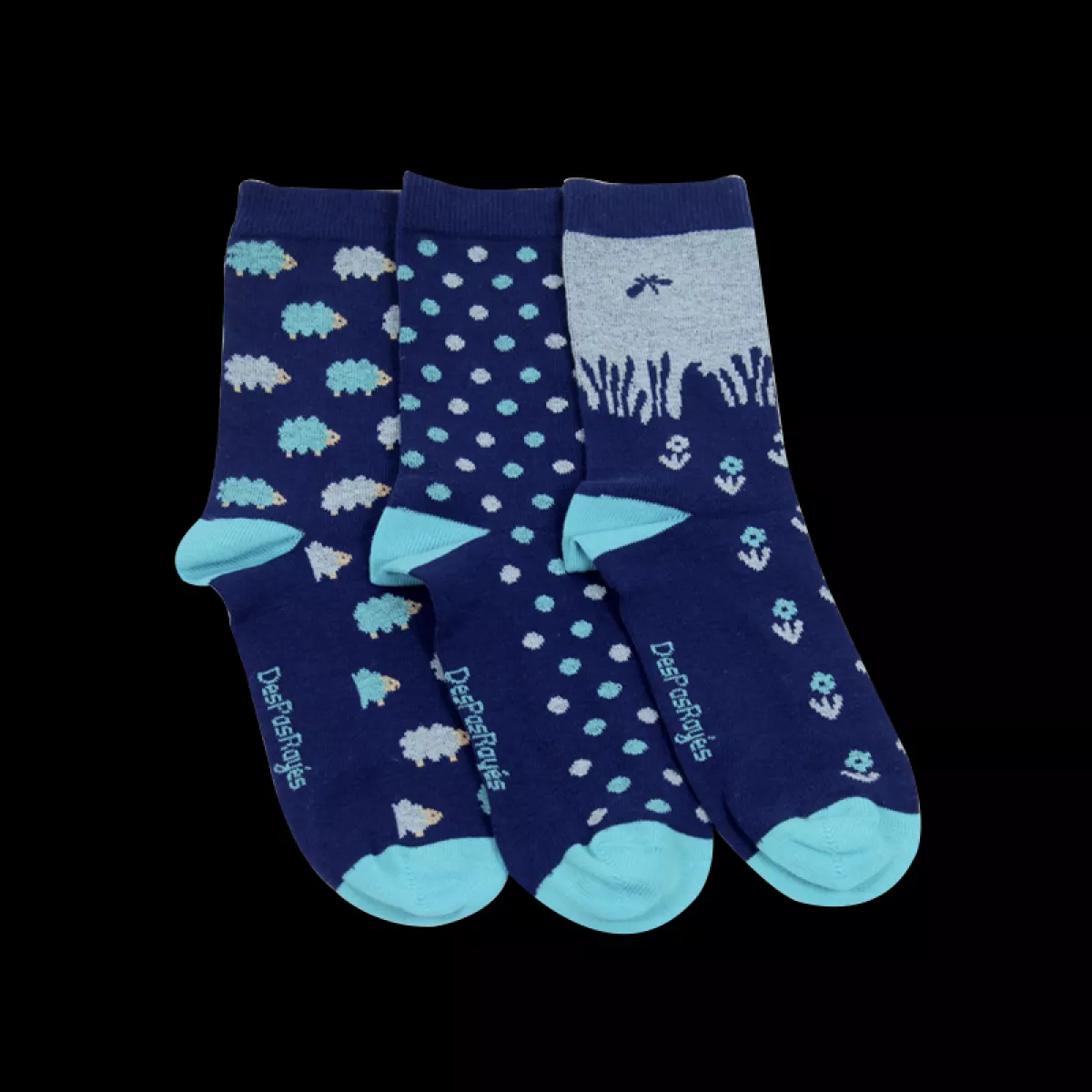 Ensemble 3 chaussettes bleues et dépareillées Moutons 