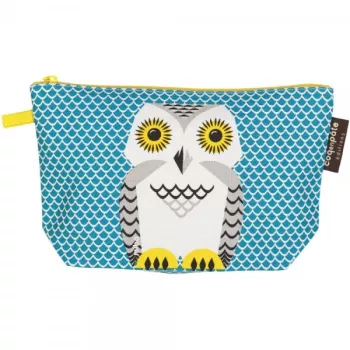 Trousse bleu turquoise à soufflet coton bio chouette des neiges