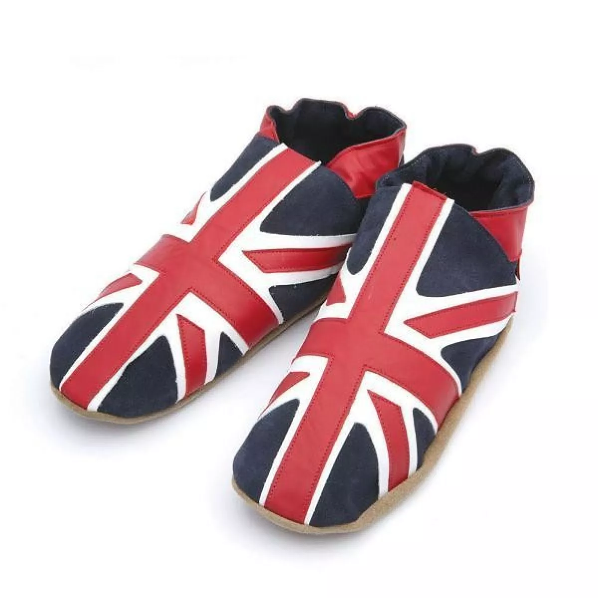 Chaussons en cuir souple marine Union jack