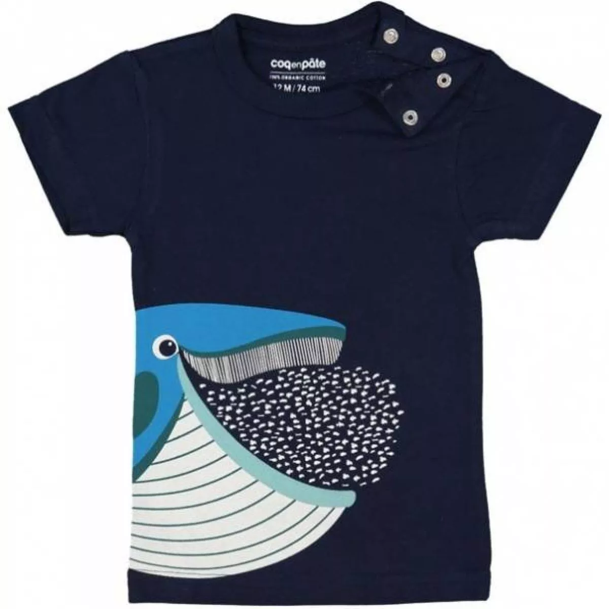 T-shirt coton bio bleu marine baleine et poissons