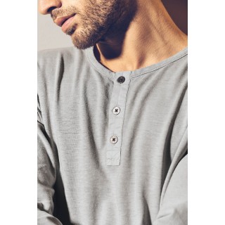 t-shirt manches longues col tunisien en fibres de chanvre et coton bio
