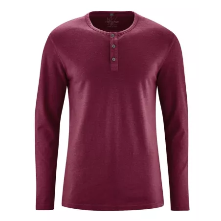 t-shirt manches longues col tunisien en fibres de chanvre et coton bio