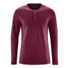 t-shirt manches longues col tunisien en fibres de chanvre et coton bio bordeaux