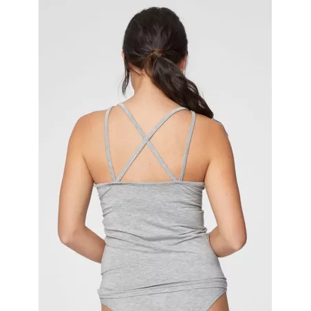 Haut maillot de corps gris femme, bambou et coton bio