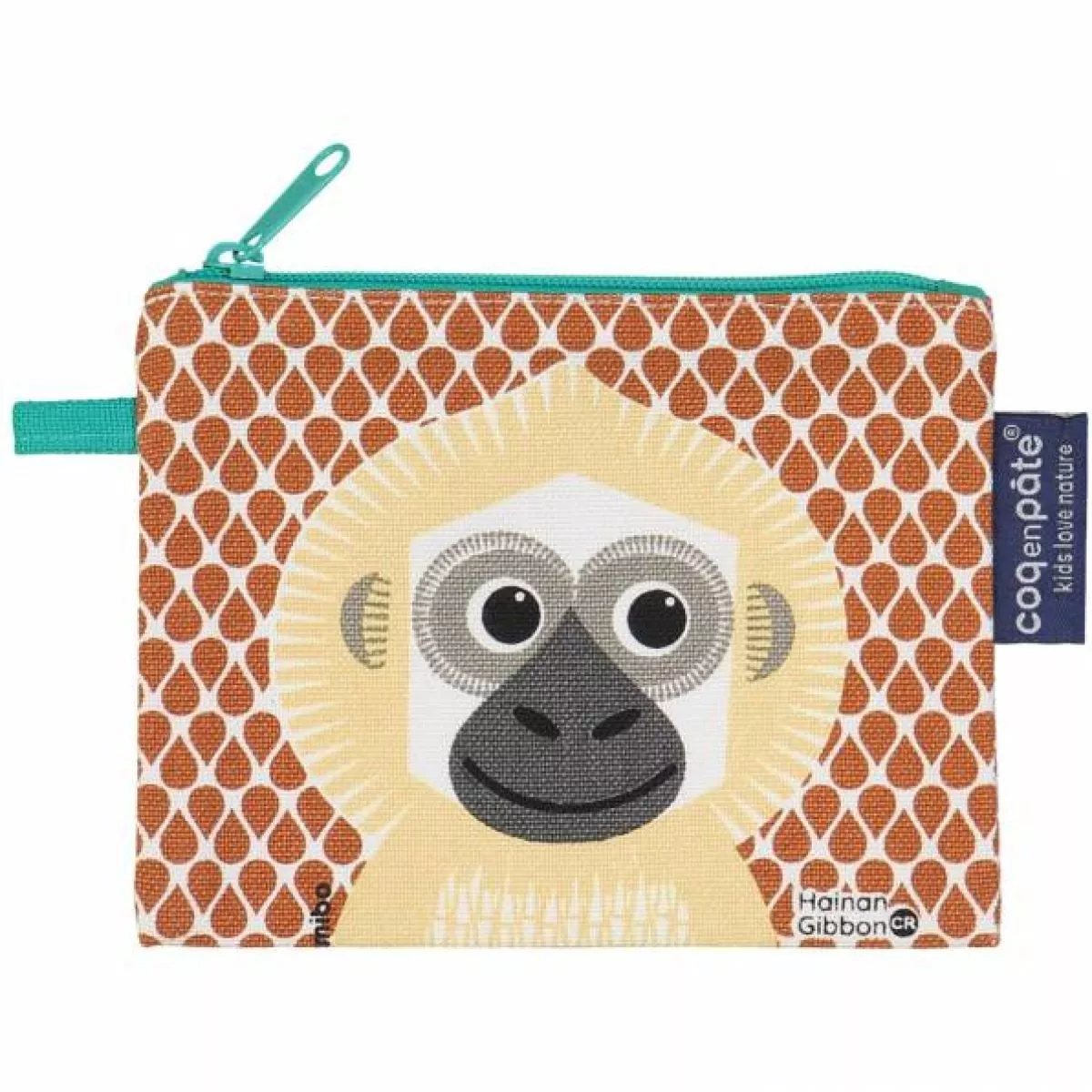 Porte monnaie gibbon en coton bio recto