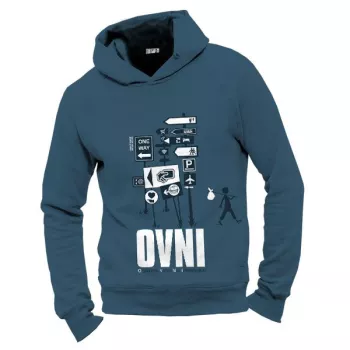 Sweat capuche homme coton biologique "OVNI" bleu